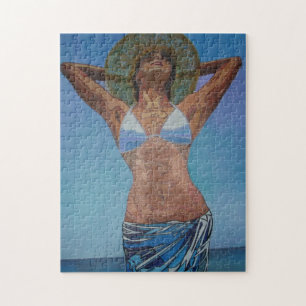 Vrouw die Pet en Sarong geniet van de zomertijd Legpuzzel