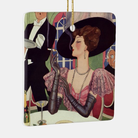 vrouw die sigaret rookt Drink champagne Keramisch Ornament (Rechts)