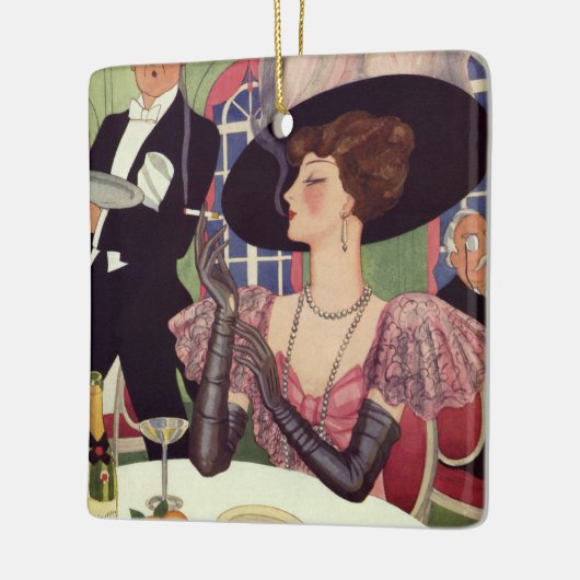 vrouw die sigaret rookt Drink champagne Keramisch Ornament (Links)
