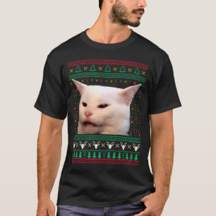 Vrouw die tegen een kat schreeuwt lelijke kersttru t-shirt