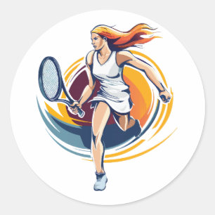 vrouw die tennis speelt ronde sticker