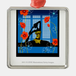 Vrouw die yoga oefent metalen ornament