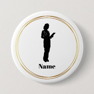 Vrouw Doctor Silhouette Name Button