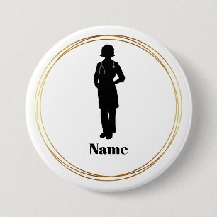 Vrouw Doctor Silhouette Name Button #2