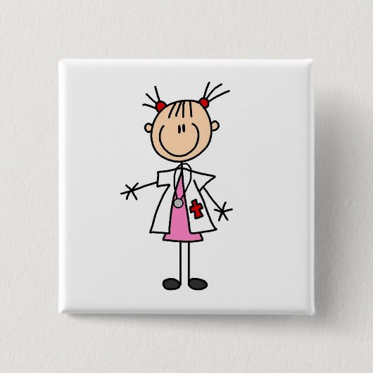 Vrouw Doctor Stick Figuur Vierkante Button 5,1 Cm (Voorkant)