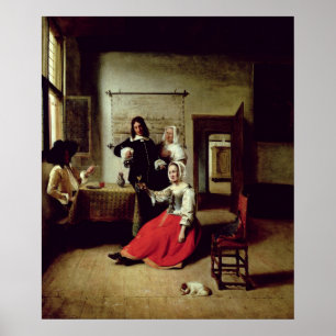 Vrouw drink met soldaten, 1658 poster