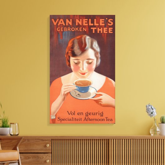  vrouw Drink thee Canvas Afdruk (Insitu (Woonkamer))