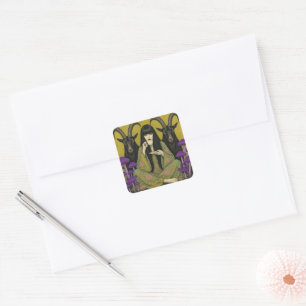 Vrouw Drinkt Thee Met Twee Zwarte Geiten Vierkante Sticker