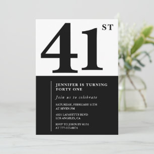 Vrouw Elegante 41e verjaardagsuitnodiging Zwart  Kaart