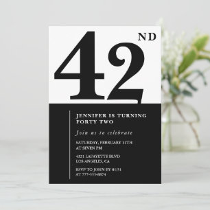 Vrouw Elegante 42e verjaardagsuitnodiging Zwart  Kaart