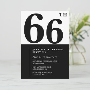 Vrouw Elegante 66e verjaardagsuitnodiging Zwart  Kaart