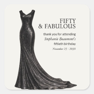 Vrouw Elegante Fantastische Zwarte Jurk 50e Verjaa Vierkante Sticker
