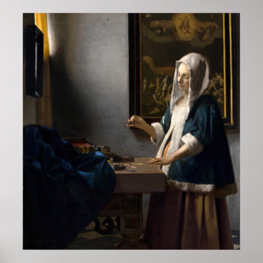 Vrouw en balans - Johannes Vermeer Fine Art Poster (Voorkant)