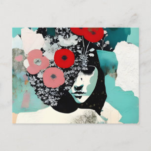 Vrouw en Bloemen Abstact Schilderij Briefkaart