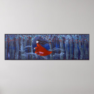 Vrouw- en bosdierenbrokken. poster