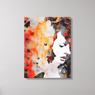 Vrouw en Butterflies Messy Painting Canvas Afdruk