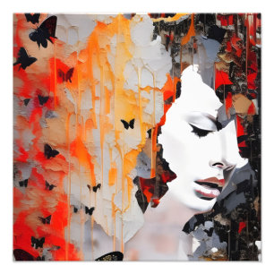 Vrouw en Butterflies Messy Painting Foto Afdruk