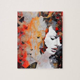 Vrouw en Butterflies Messy Painting Legpuzzel