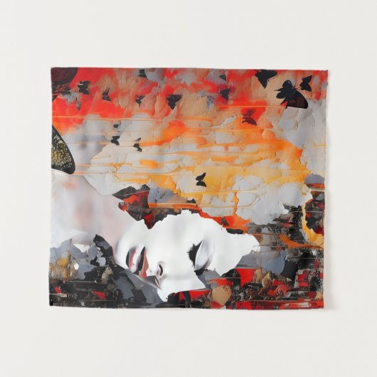 Vrouw en Butterflies Messy Painting Wandkleed (Voorkant (horizontaal))