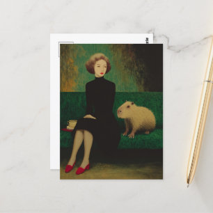 Vrouw en Capybara op de bank Briefkaart