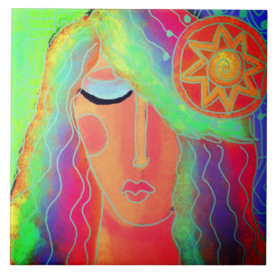 Vrouw en de Abstracte Digitale Schildering van de Tegeltje