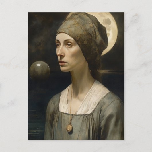 Vrouw en de maan briefkaart (Voorkant)