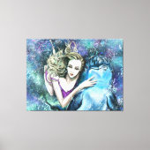 Vrouw en Dolfijn Vrienden Canvas Print - Schilderi (Voorkant)