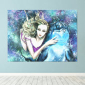 Vrouw en Dolfijn Vrienden Canvas Print - Schilderi (Insitu (Houten vloer))