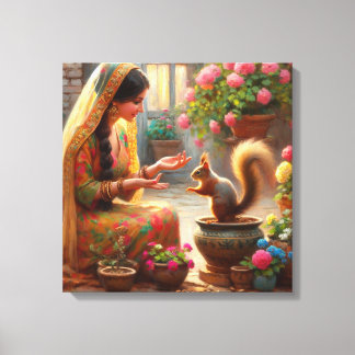 Vrouw en Eekhoorn 2 Canvas Afdruk