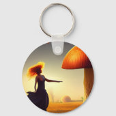 Vrouw en een enorme paddenstoel sleutelhanger (Achterkant)