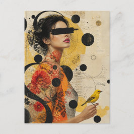 Vrouw en een Gele Vogel Collage Briefkaart