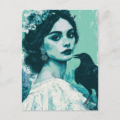 Vrouw en een raaf briefkaart (Voorkant)