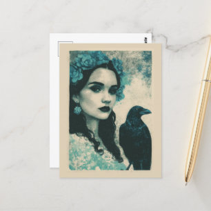 Vrouw en een raaf briefkaart