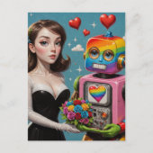 Vrouw en een Rainbow Robot Briefkaart (Voorkant)