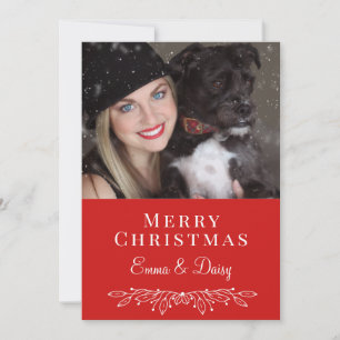 Vrouw en hond foto kerstvakantie feestdagenkaart
