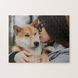 Vrouw en huisdier legpuzzel