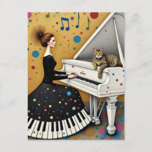 Vrouw en kat aan de piano Surreal Briefkaart