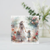 Vrouw en kind in bloementuin Moederdag Kaart (Staand voorkant)