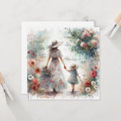 Vrouw en kind in bloementuin Moederdag Kaart (Voorkant / Achterkant in situ)