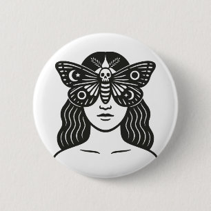 Vrouw en mot ronde button 5,7 cm