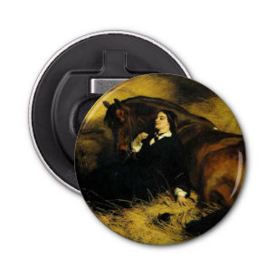 Vrouw en paarden button flesopener