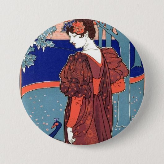 vrouw en pacock ronde button 7,6 cm (Voorkant)