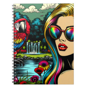 Vrouw en papegaai in de park Pop Art Notitieboek