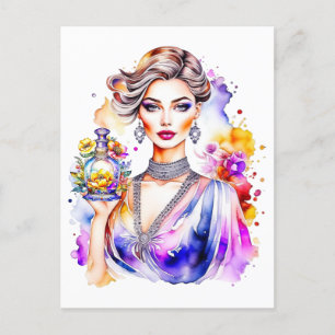  vrouw en parfumfles briefkaart