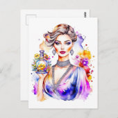 vrouw en parfumfles briefkaart (Voorkant / Achterkant)