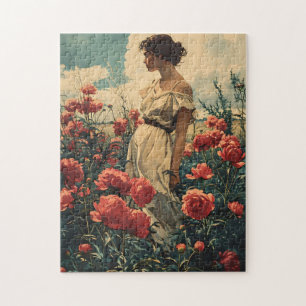 Vrouw en pioenen legpuzzel