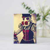 Vrouw en pop in een gasmasker briefkaart (Staand voorkant)