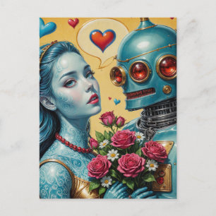 Vrouw en Robot in Liefde Briefkaart