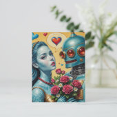 Vrouw en Robot in Liefde Briefkaart (Staand voorkant)