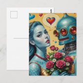 Vrouw en Robot in Liefde Briefkaart (Voorkant / Achterkant)